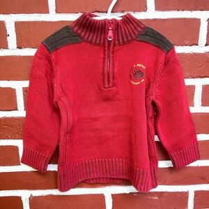 Krickets | red heavy knit 1/2 zip embroidered sweater